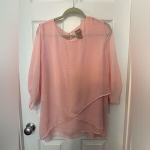 Chicos Size 2 Pink Top with sheer sleeves